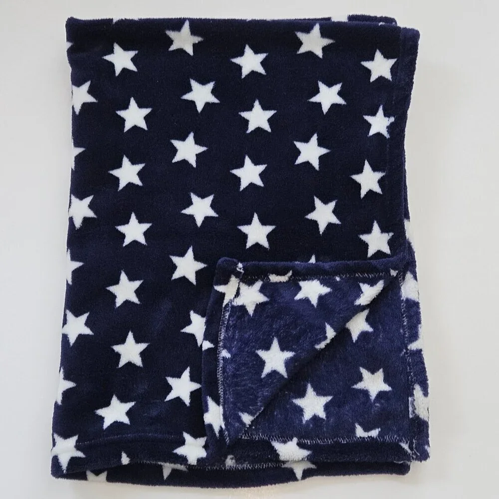 HB Hudson Baby Navy Blue White Stars Fleece Baby Blanket 30